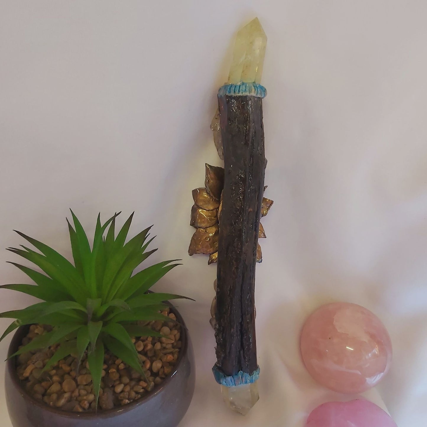 Handmade Dioya Citrine Gemstone Crystal Healing Wand (#185)