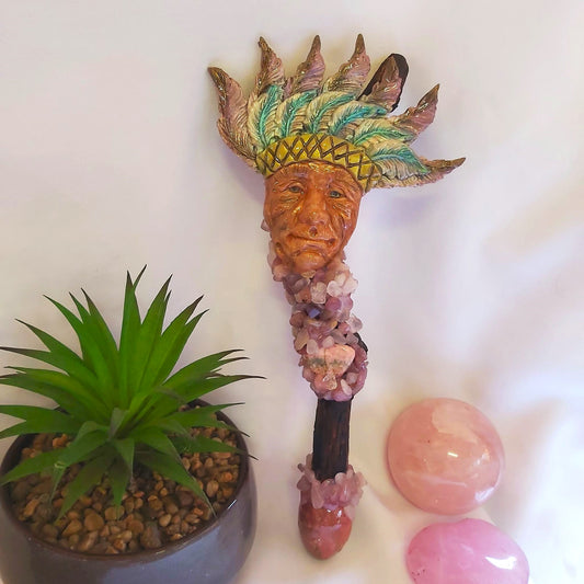 Harlow Rose Quartz & Rhodocrosite Gemstone Crystal Healing Wand (#186)