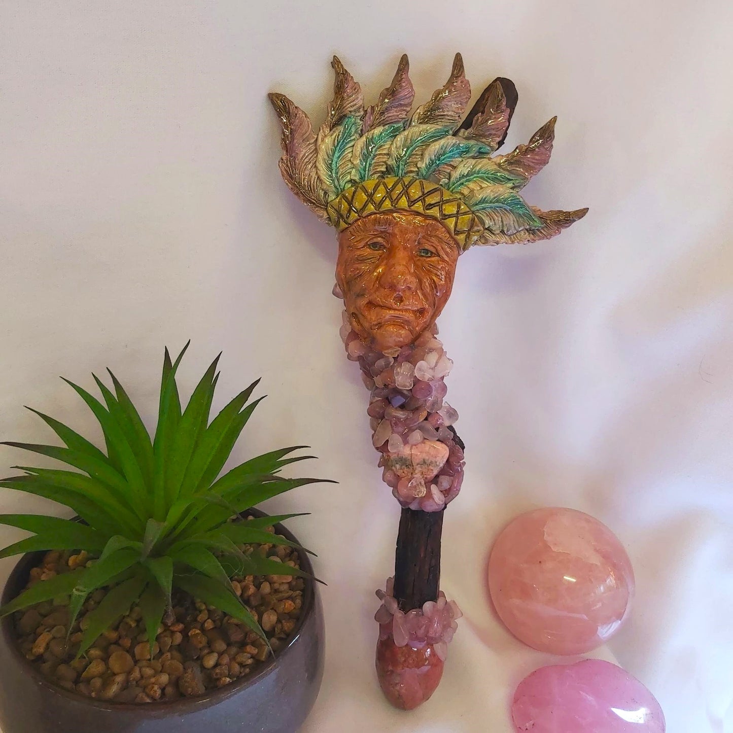 Harlow Rose Quartz & Rhodocrosite Gemstone Crystal Healing Wand (#186)