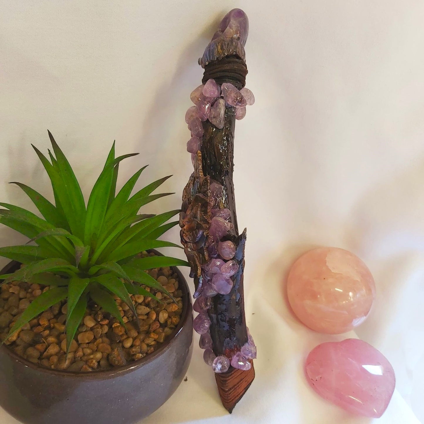 Handmade Jahany Amethyst Gemstone Crystal Healing Wand (#190)