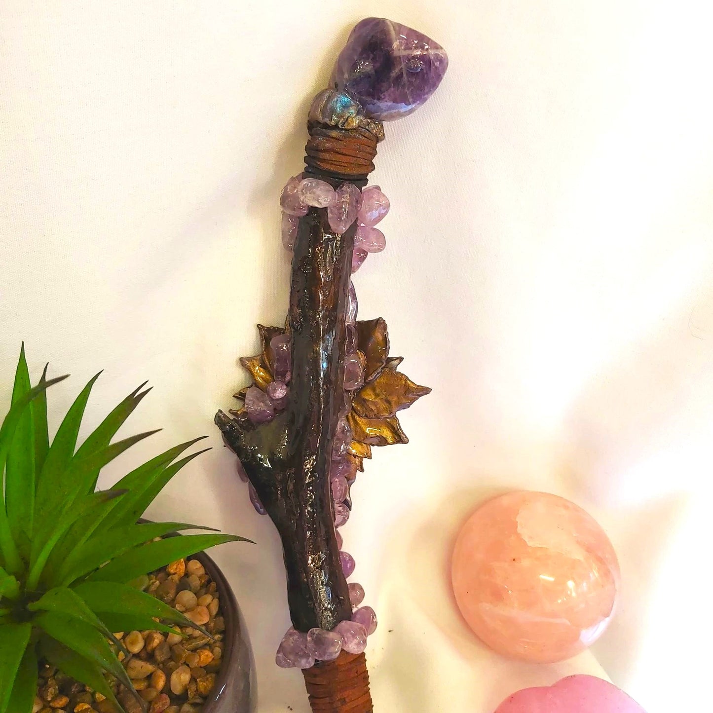 Handmade Jahany Amethyst Gemstone Crystal Healing Wand (#190)