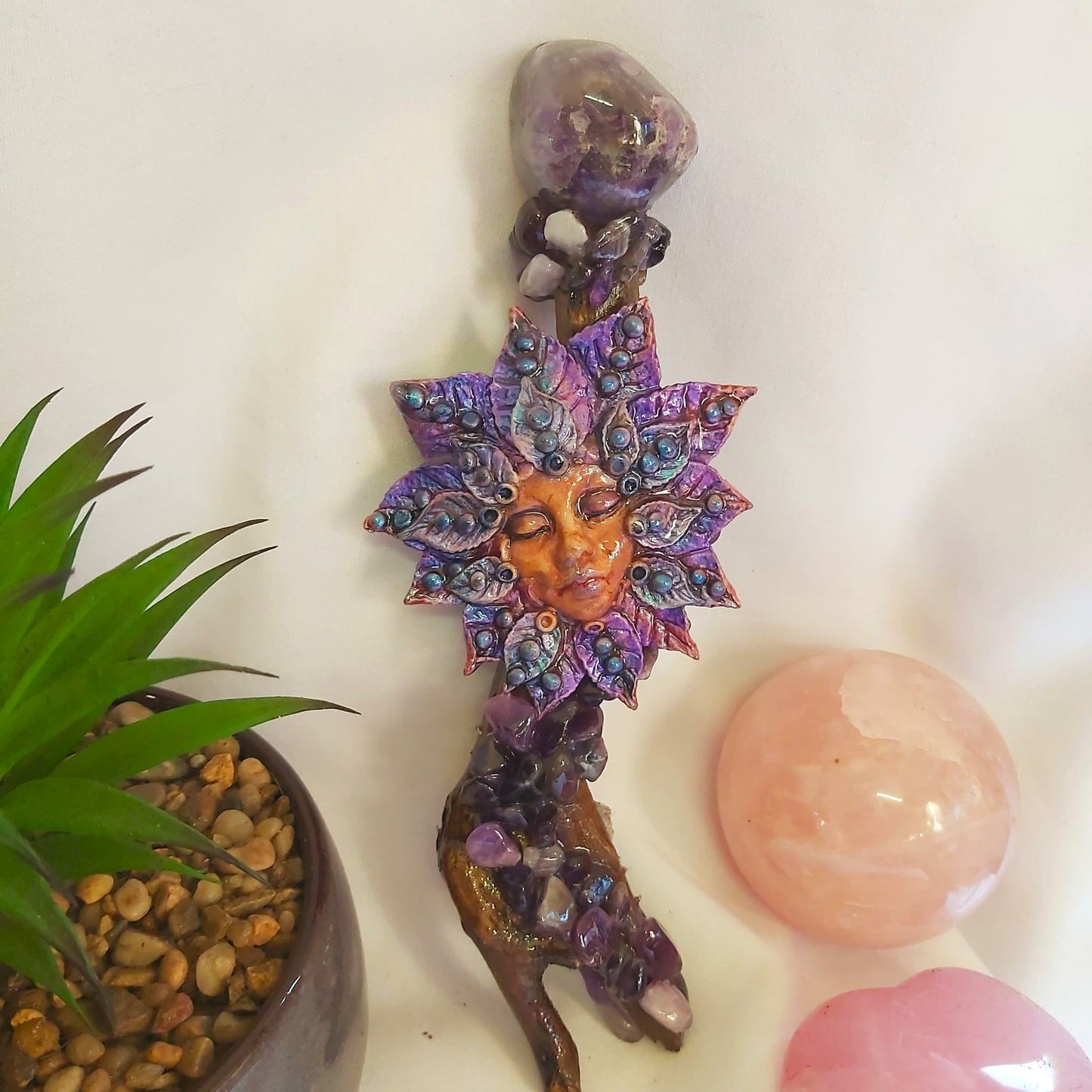 Handmade Willa Amethyst Gemstone Crystal Healing Wand (#192)
