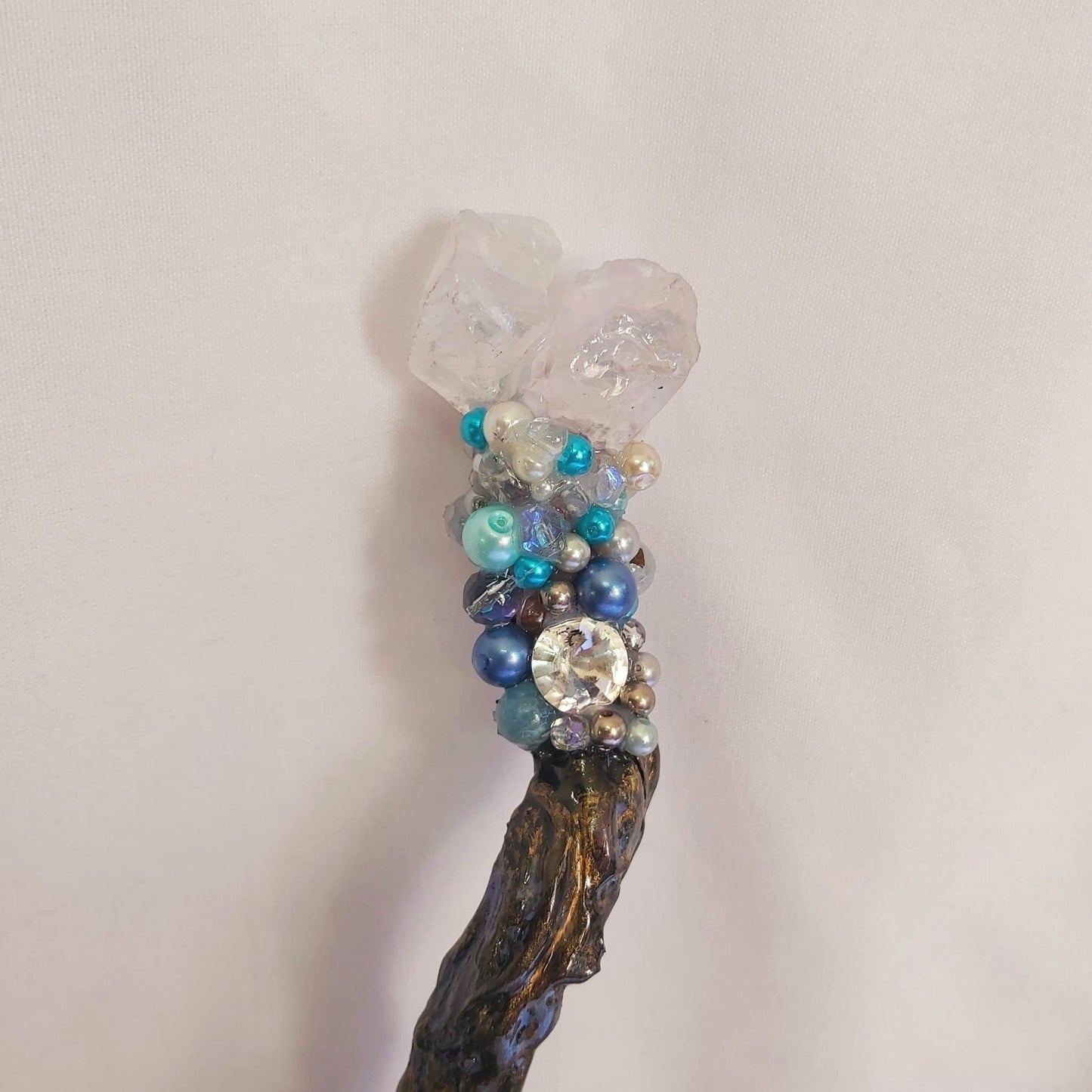 Clear Quartz & Caribbean Calcite Gemstone Crystal Healing Wand (#195)