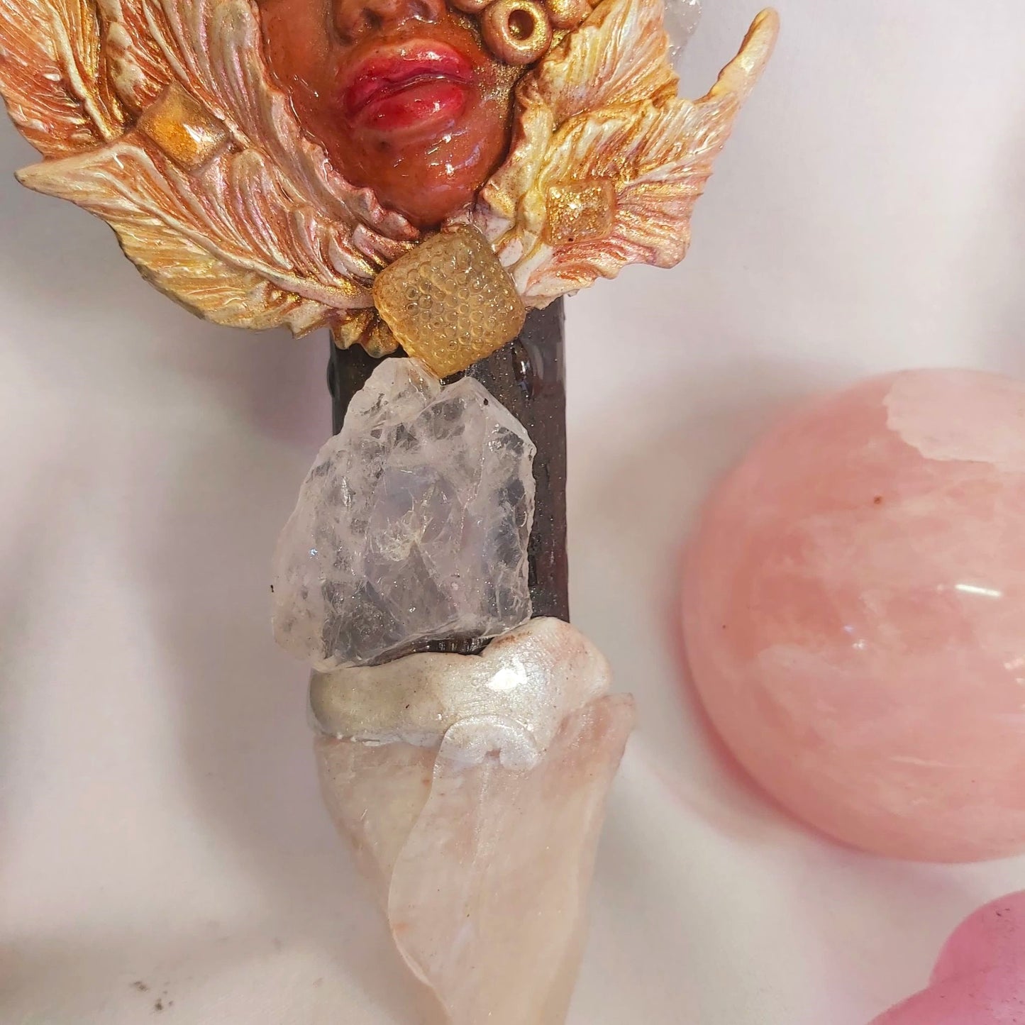 Wamooya Clear Quartz & Moonstone Gemstone Crystal Healing Wand (#197)