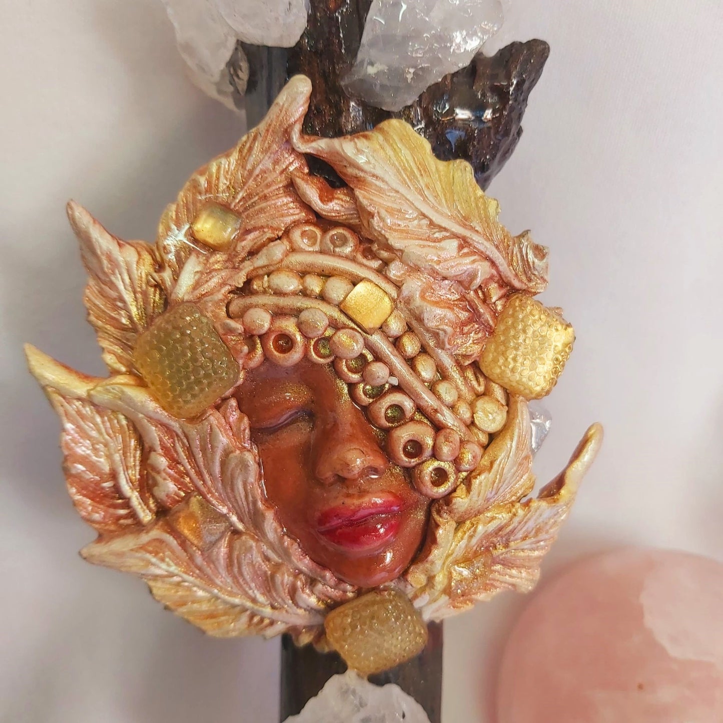 Wamooya Clear Quartz & Moonstone Gemstone Crystal Healing Wand (#197)