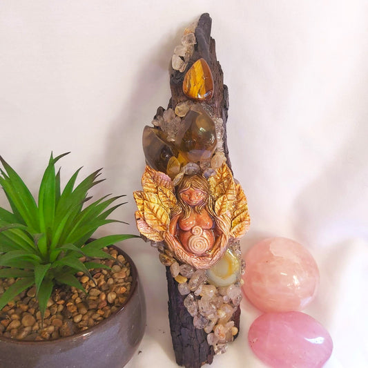 Handmade Lemoka Citrine & Tiger Eye Gemstone Crystal Healing Wand (#199)