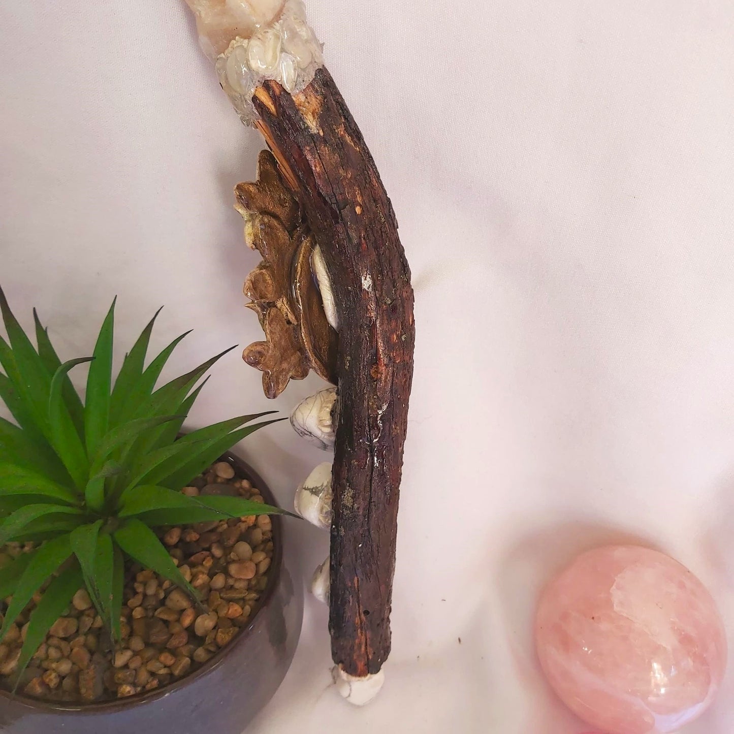 Handmade Pele Clear Quartz & Howlite Gemstone Crystal Healing Wand (#200)